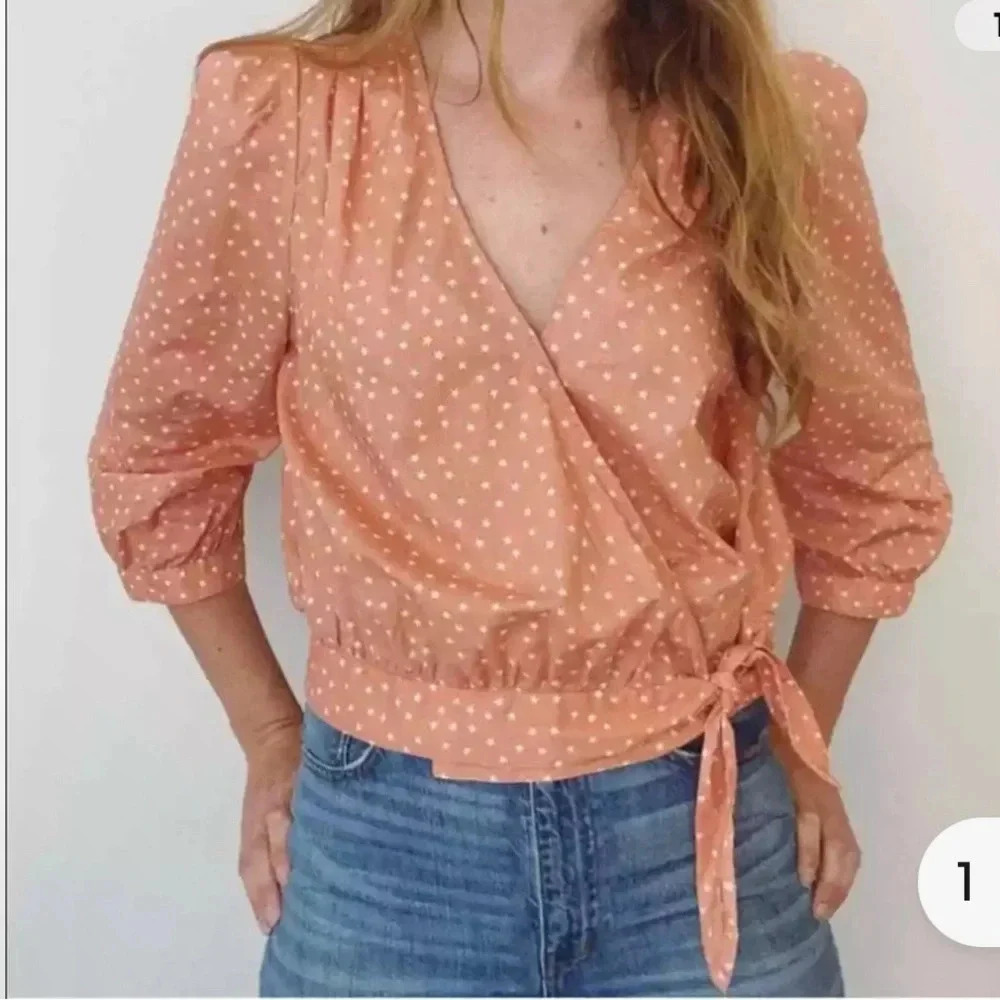 Madewell Peach Star Scatters Women’s Wrap Blouse Top Size XS